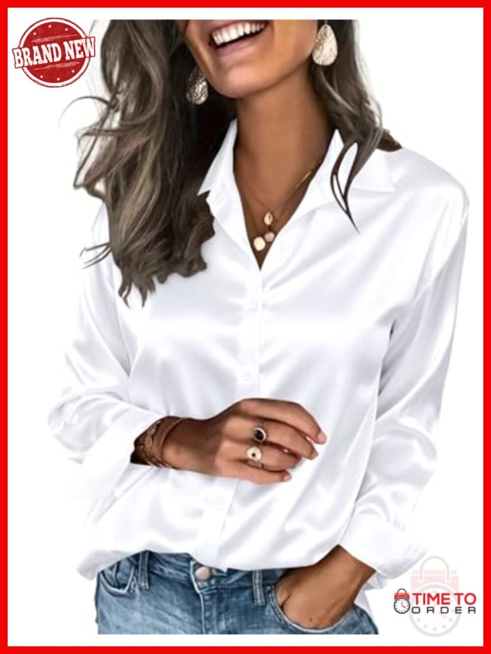Satin Button Down Shirt Long Sleeve Blouse Business Casual